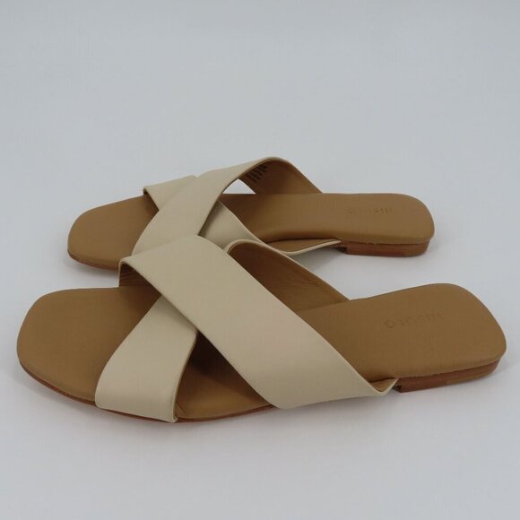 Nisolo 9.5 Women CATALINA Slide Sandals 202308 Solid Beige Strappy Leather Shoes - Picture 4 of 13